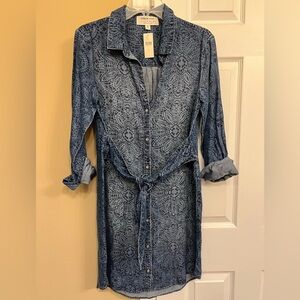 Anthropologie Cloth & Stone NWT Blue Chambray Buttoned Tie Front Shirt Dress